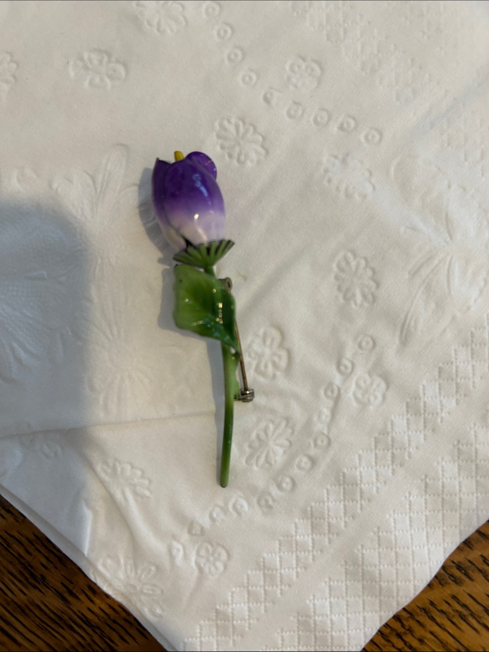 Purple Tulip Accent Pin Green Stem Decorative Floral Accent